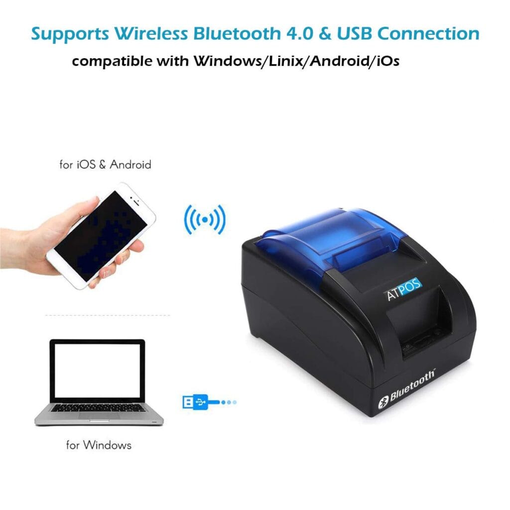 Atpos H58BT 58mm Bluetooth Thermal Receipt Printer | 2 Inch - Atpos