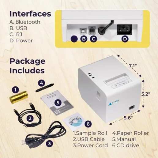 Atpos AT-402 80mm 3 Inch Thermal Receipt Printer (Bluetooth + USB ) | Auto Cutter - Image 6