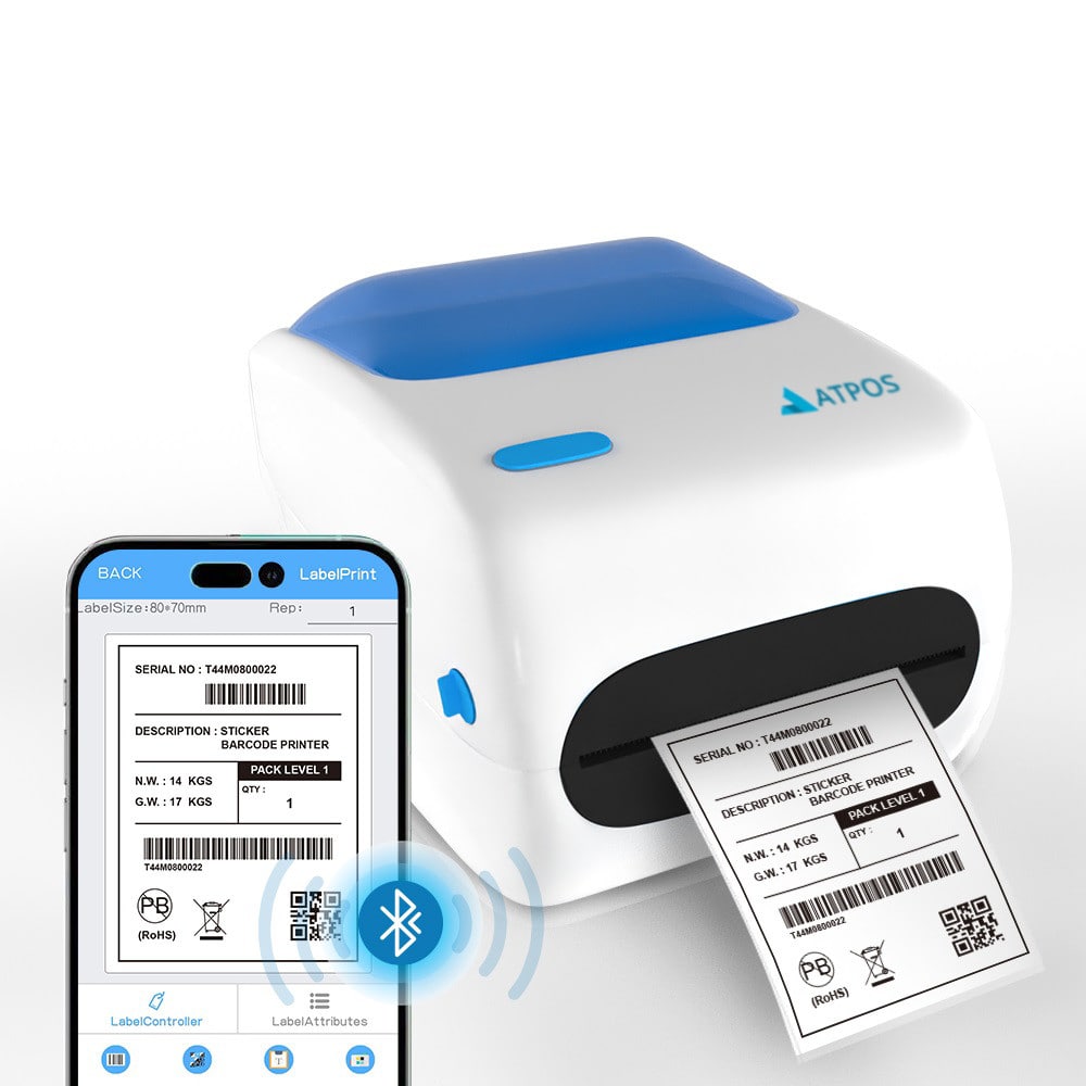 Atpos EML-400L Inch (108mm) Thermal Barcode Shipping Label Sticker  Printer USB/Bluetooth Interface ATPOS
