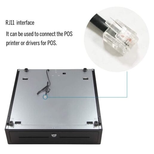 Atpos AT-405A Electronic Metal Cash Drawer for RJ11 POS Printer with Coin Tray, 5 Bill / 8 Coin (Black) - Image 5