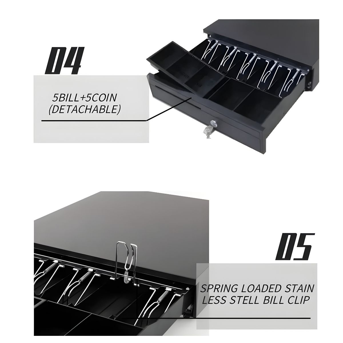 ATPOS 405CB Cash Drawer 5 Note + 5 Coin RJ11 | Heavy Duty Metal POS Cash Drawer - Image 5