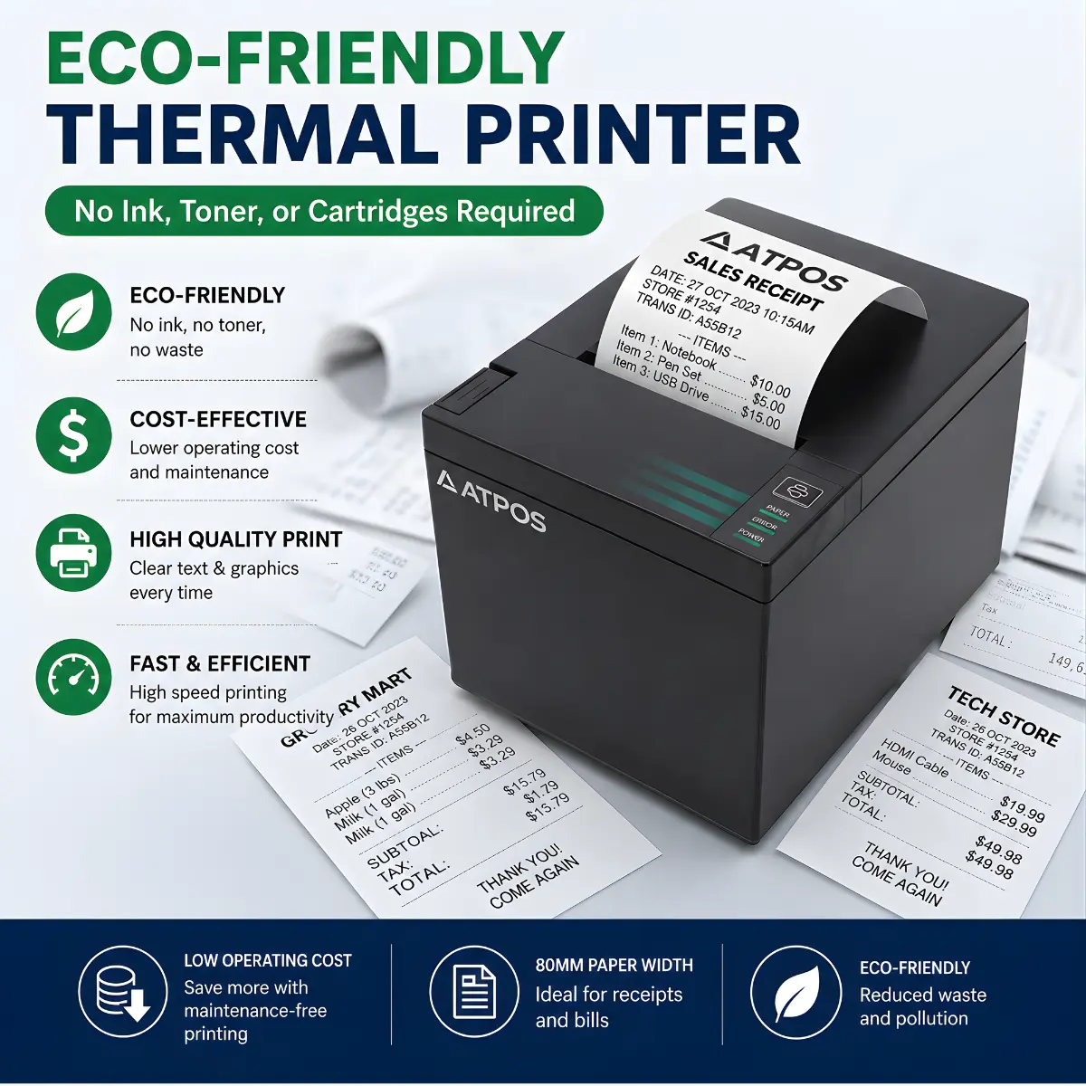 ATPOS AT-301 Direct Thermal Receipt Printer for POS Billing