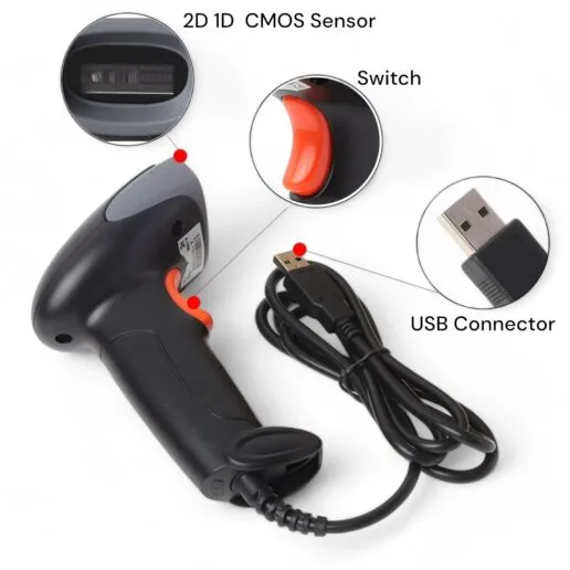 Atpos at 2200D 2D Barcode QR Scanner Wired | USB Wired | Billing for Retail Stores, Warehouse | Plug and Play (2D+1D Wired) - Image 4