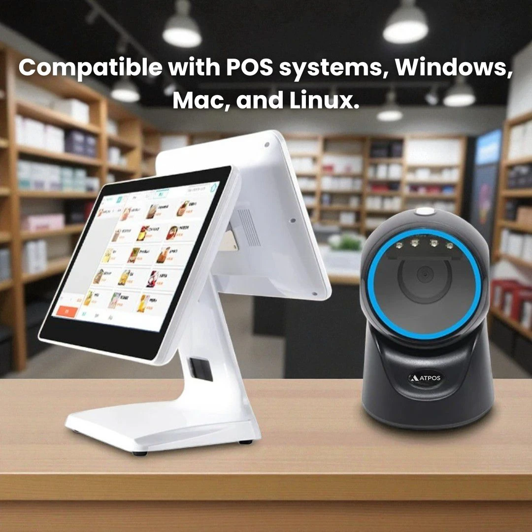 ATPOS 1100D connected to POS touchscreen system in retail environment
