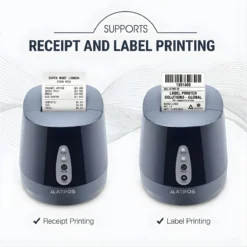 POS Q600 thermal printer printing barcode labels and QR code stickers for retail and inventory management