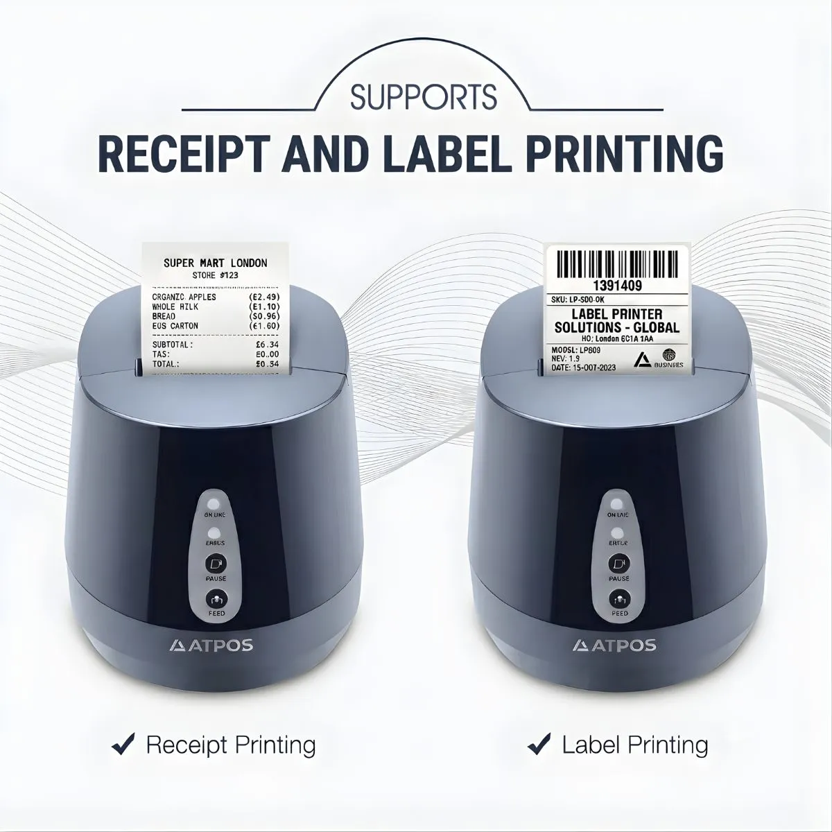 POS Q600 thermal printer printing barcode labels and QR code stickers for retail and inventory management